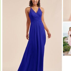 Jasmine Bridesmaid Dress Blue Poly Chiffon Dress V-Neck Size 10 Crisscross Back